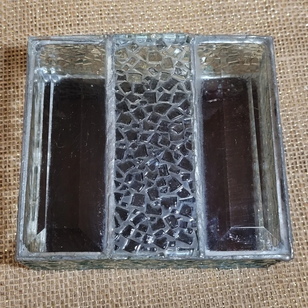 Vintage Style Stained Glass Jewelry Box Beveled Glue Chip Keepsake Trinket Box
